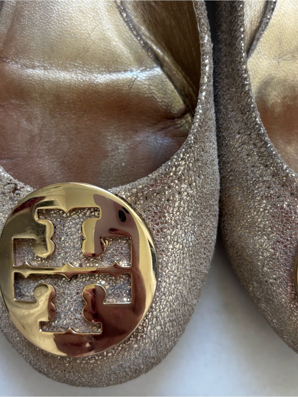 Tory Burch Gold Glitter Logo Ballet Flats Teva gold 8 M
